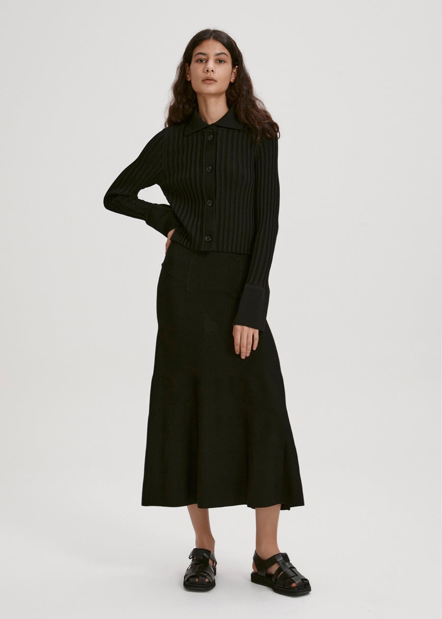 DRAPED KNIT LONG SKIRT (BLACK) | RECTO