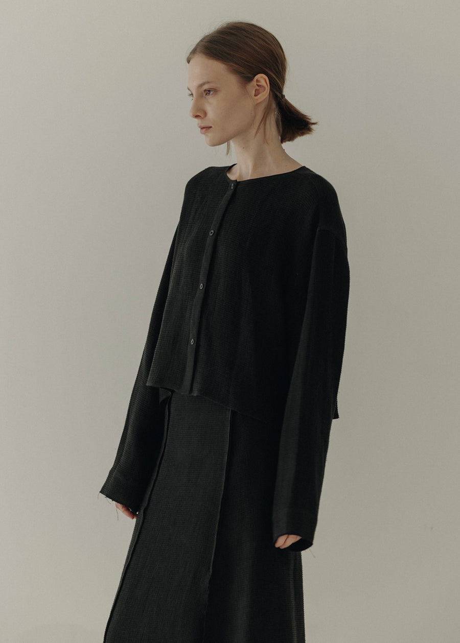 Moia Round linen shirt / Cardigan (black)