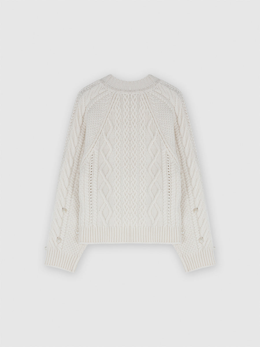 PEARL CABLE KNIT WOOL SWEATER (IVORY) | RECTO