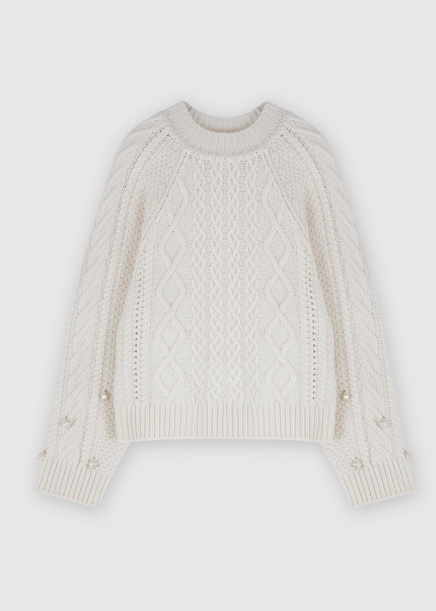 PEARL CABLE KNIT WOOL SWEATER (IVORY) | RECTO