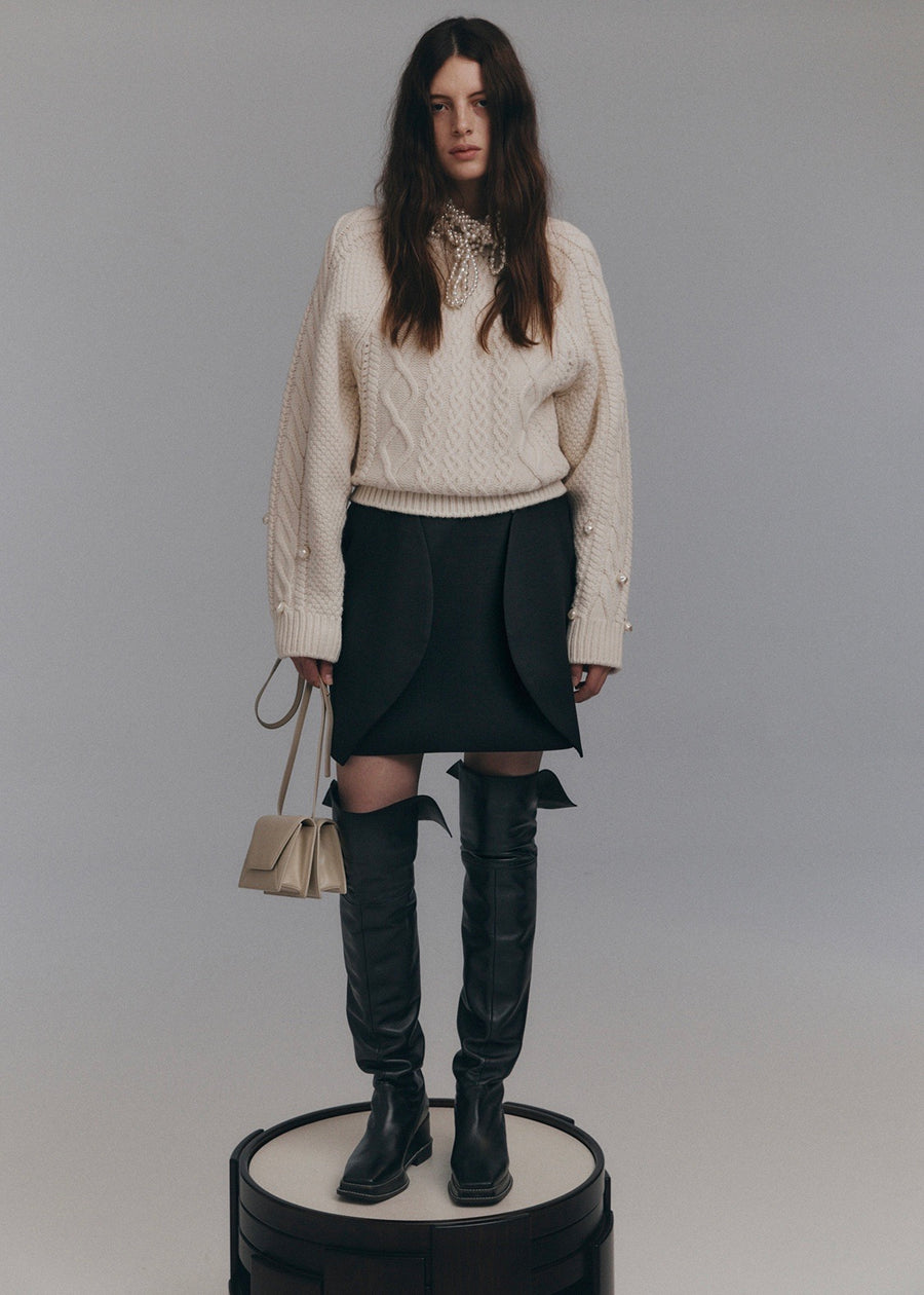 PEARL CABLE KNIT WOOL SWEATER (IVORY) | RECTO