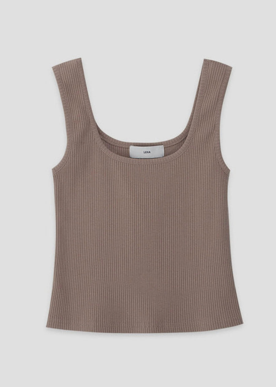 Essential Ribbed Stretch Cotton Jersey Tank Top (Beige)