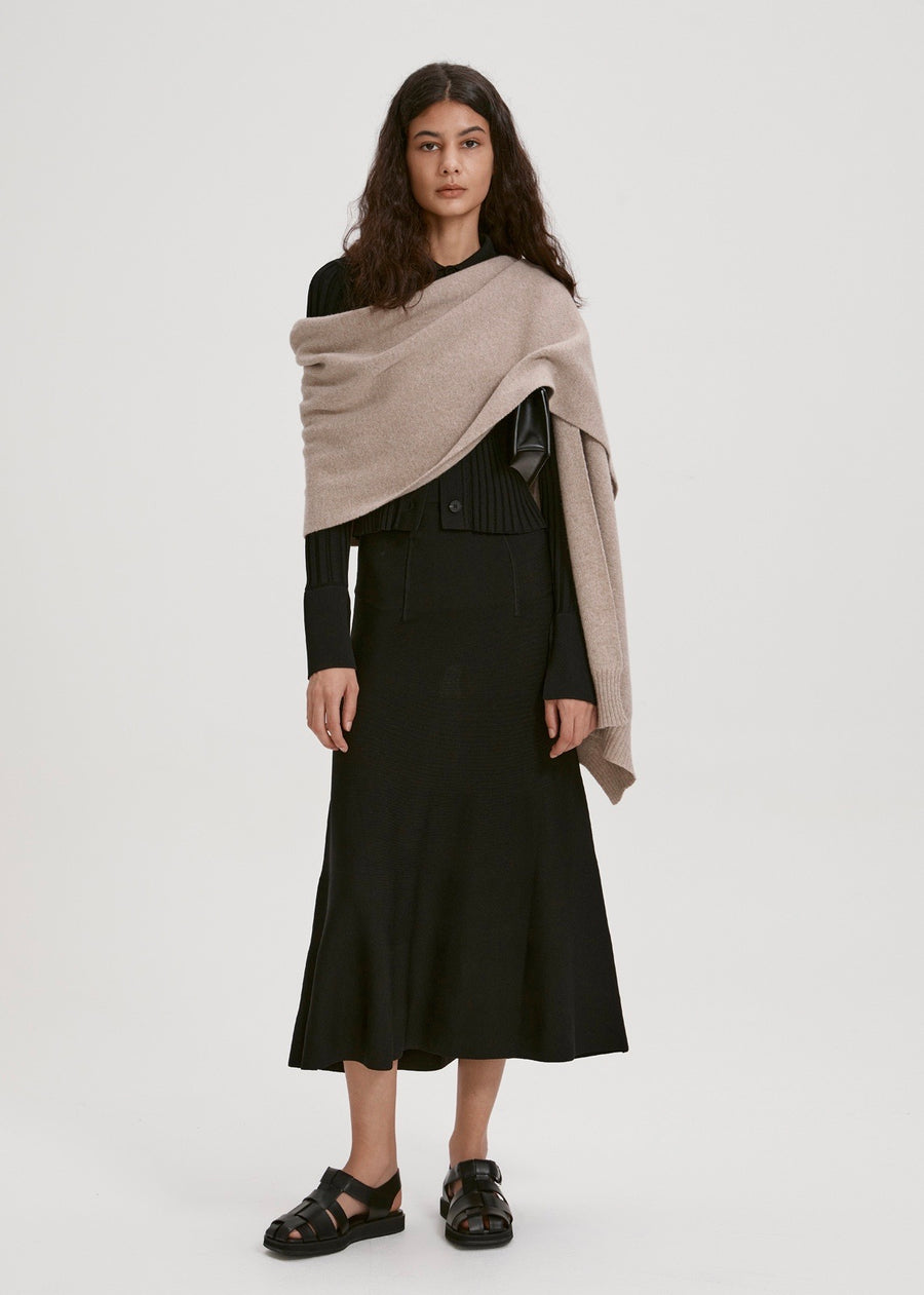 DRAPED KNIT LONG SKIRT (BLACK) | RECTO