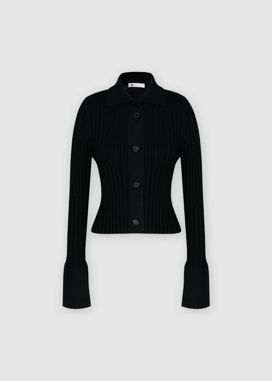 CROPPED RIBBED CARDIGAN (BLACK) | RECTO.