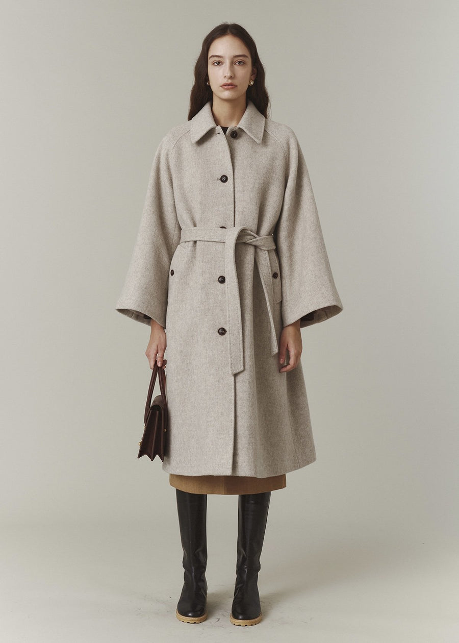 Cashmere Hand Pick Stitch Coat (Beige Check)