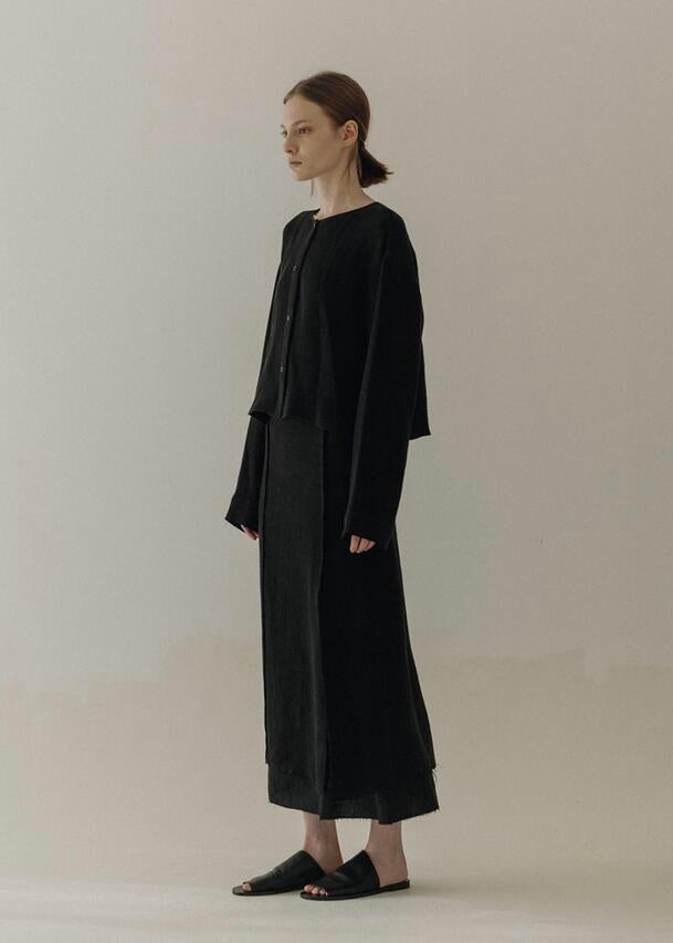 Moia Round linen shirt / Cardigan (black)