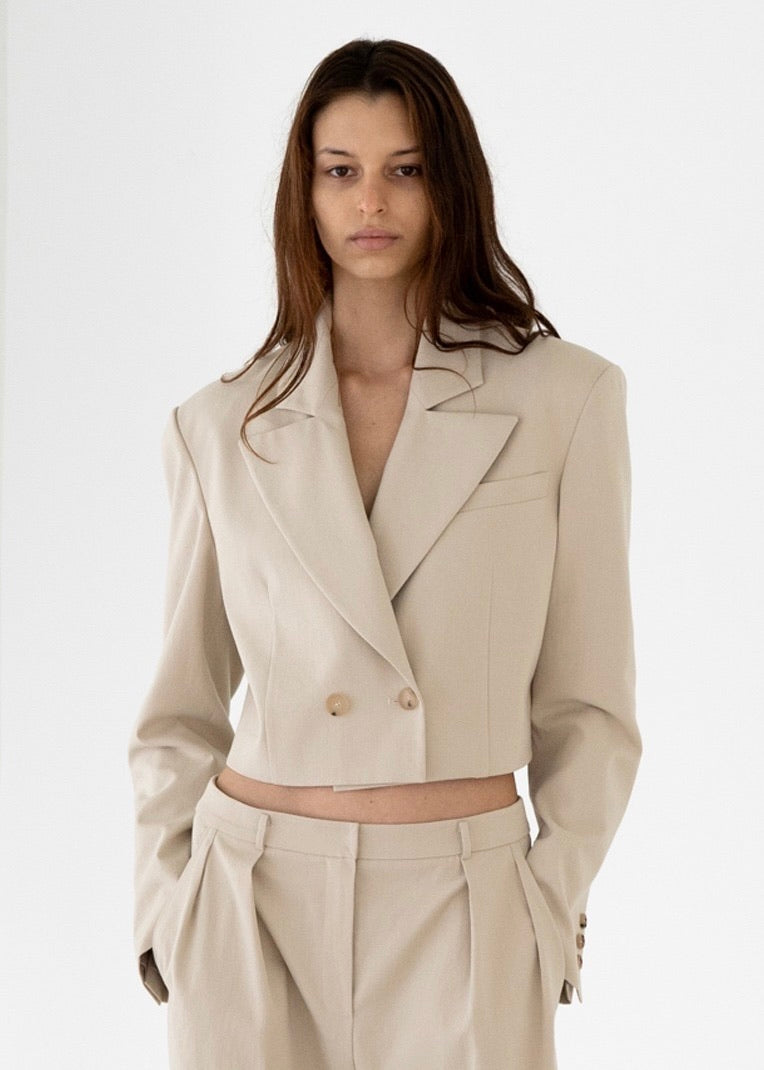 STONE CROPPED JACKET (LIGHT BEIGE) | LEHA