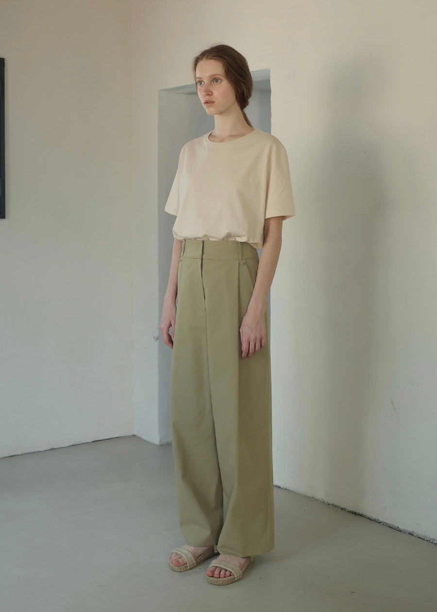 Cotton Wide Pants (Olive Khaki)