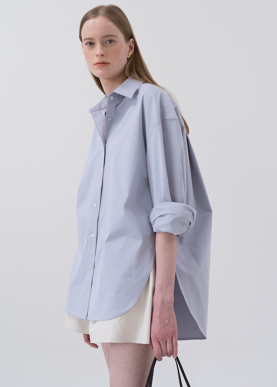 Oversized Cotton Shirt Blue | KINDERSALMON