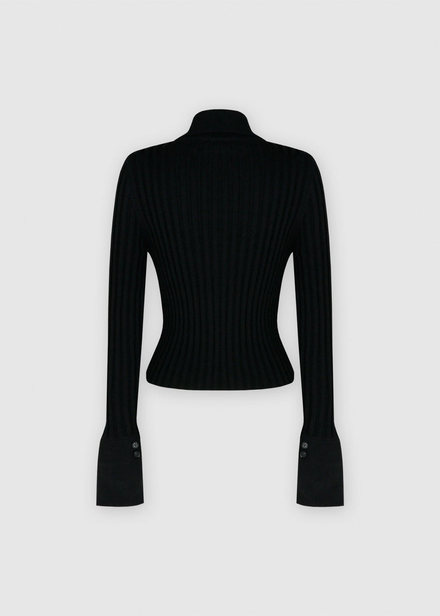 CROPPED RIBBED CARDIGAN (BLACK) | RECTO.