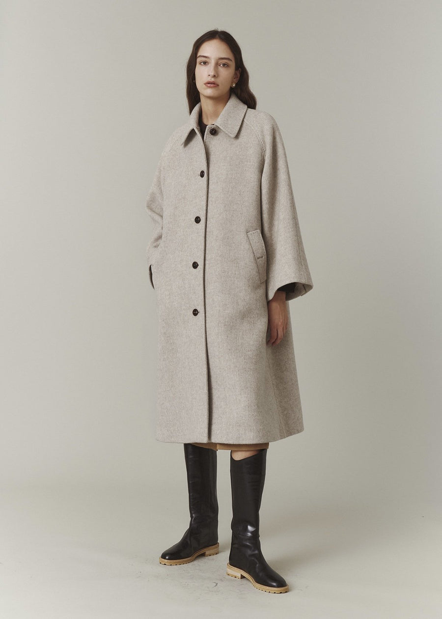 Cashmere Hand Pick Stitch Coat (Beige Check)