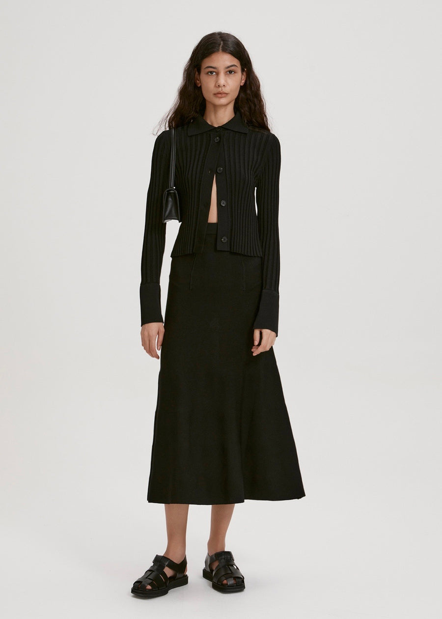 DRAPED KNIT LONG SKIRT (BLACK) | RECTO