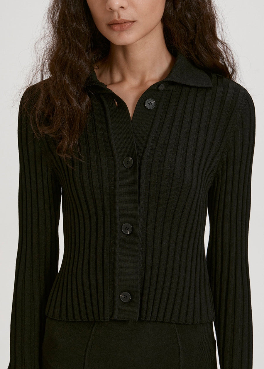 CROPPED RIBBED CARDIGAN (BLACK) | RECTO.