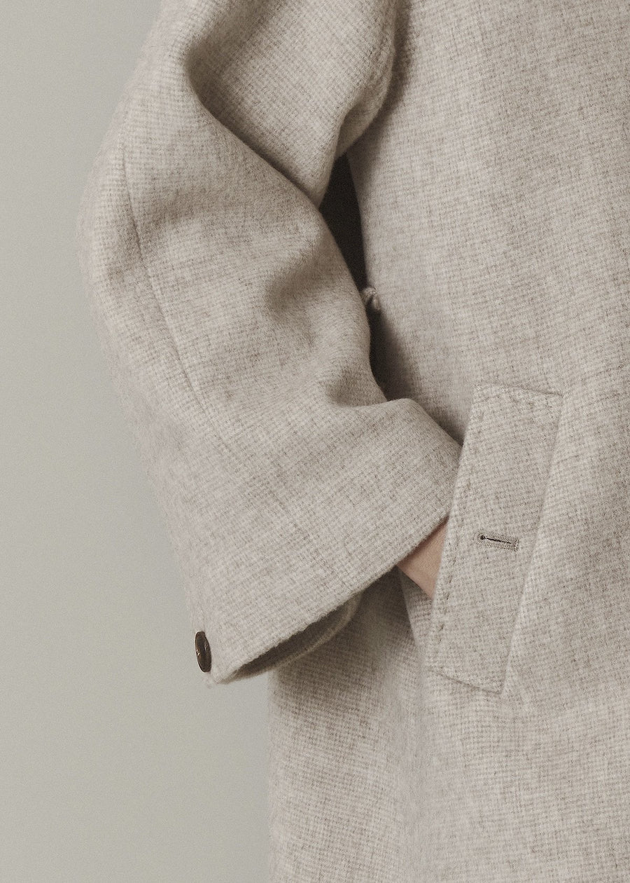 Cashmere Hand Pick Stitch Coat (Beige Check)