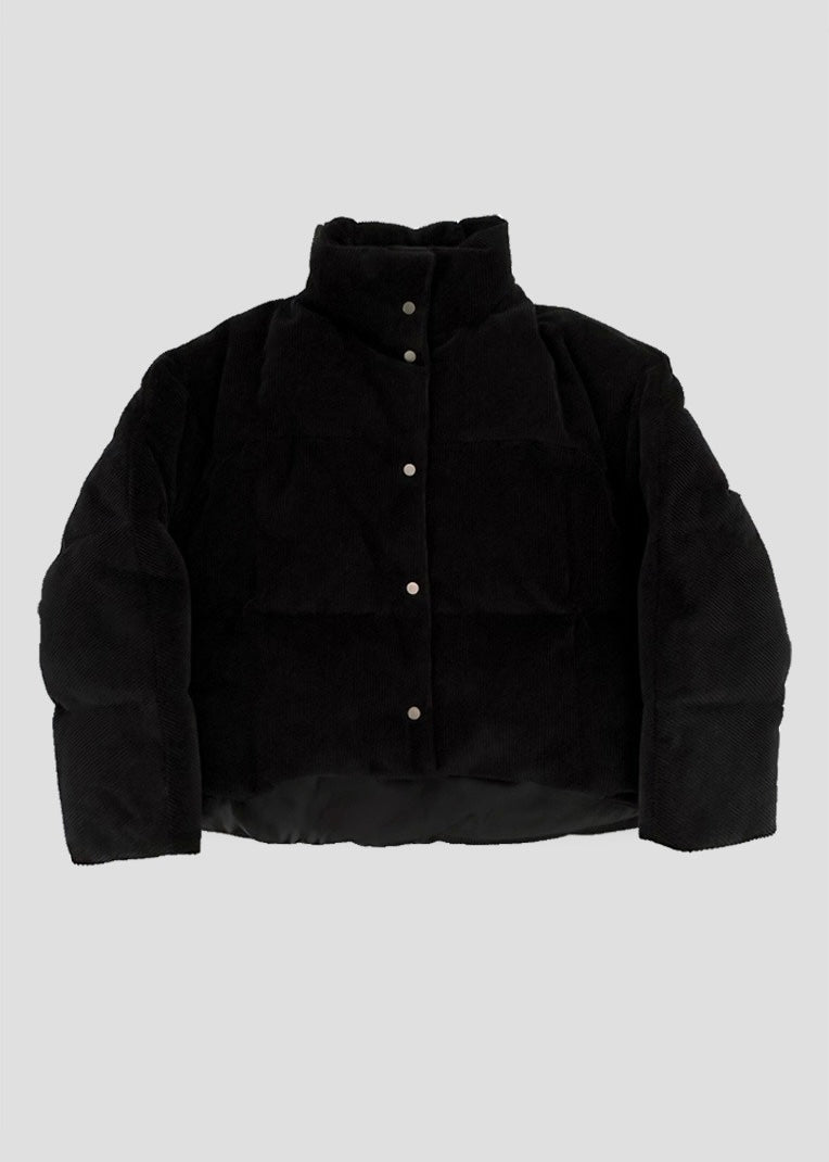 [LEHA] RIBBED VELOUR DOWN SHORT JACKET-BLACK