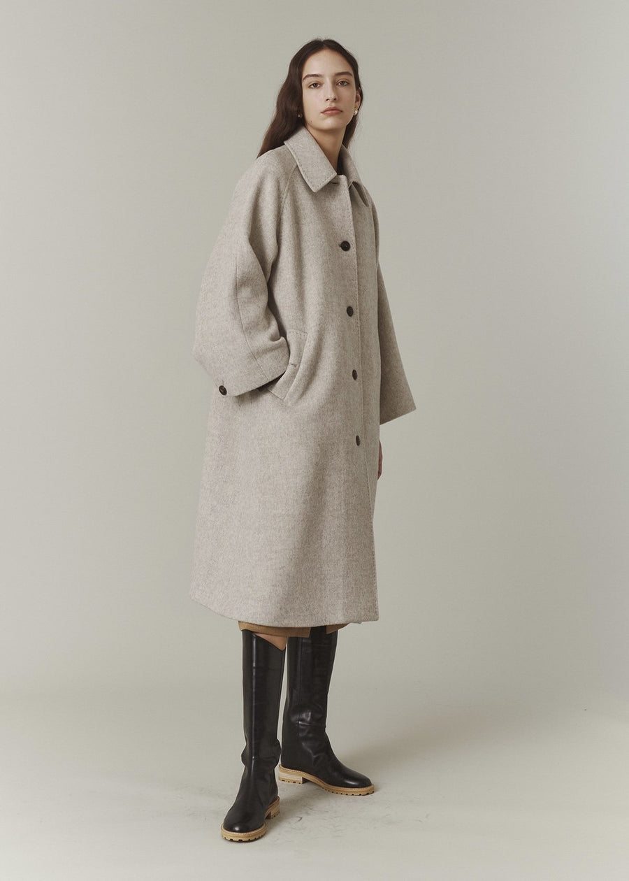 Cashmere Hand Pick Stitch Coat (Beige Check)