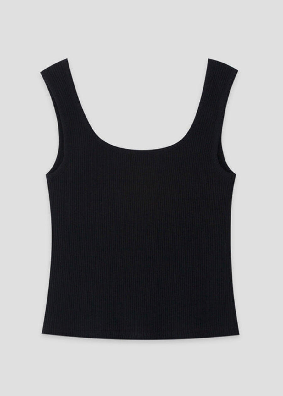 Essential Ribbed Stretch Cotton Jersey Tank Top (Black)