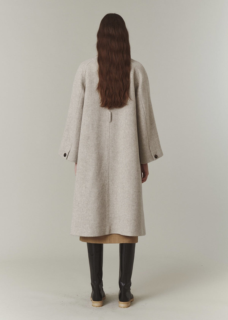 Cashmere Hand Pick Stitch Coat (Beige Check)