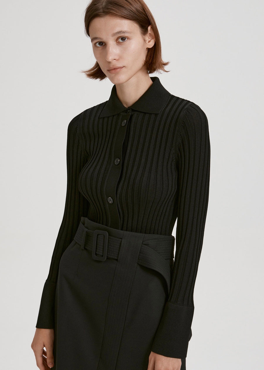 CROPPED RIBBED CARDIGAN (BLACK) | RECTO.