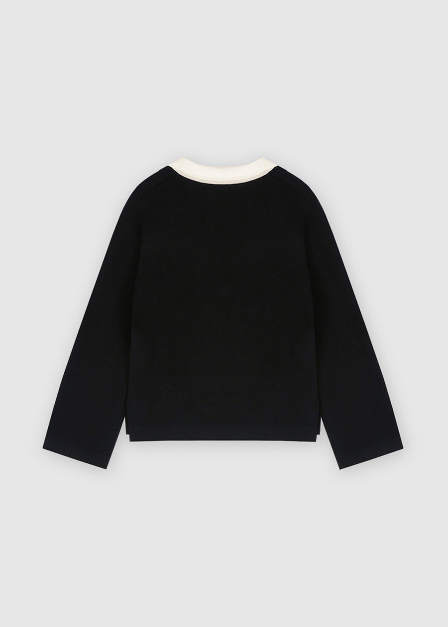 POINTED COLLAR KNIT POLO (BLACK) | RECTO