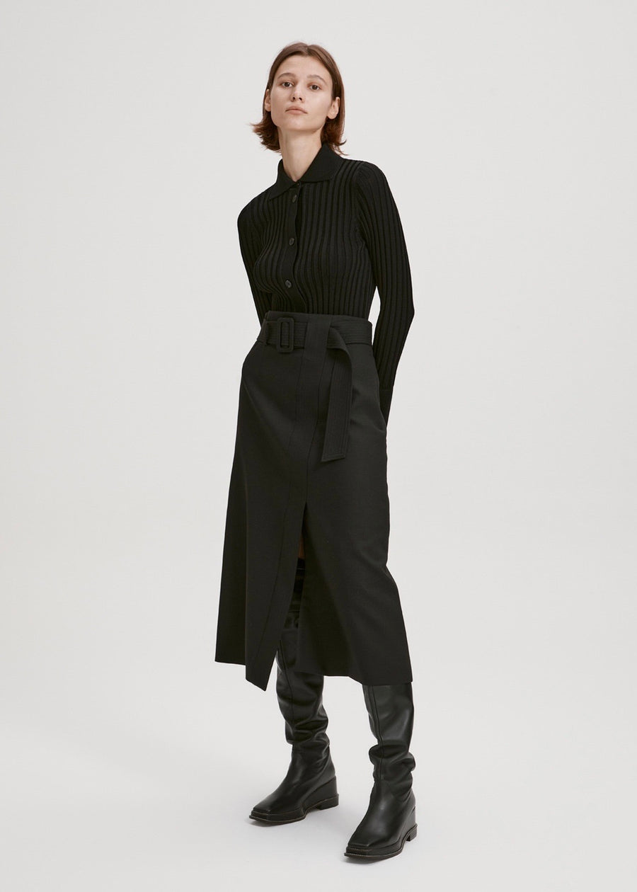 CROPPED RIBBED CARDIGAN (BLACK) | RECTO.